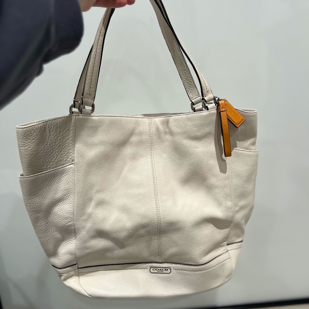 Coach White Overnight Carryall Tote in Pebbled White Leather